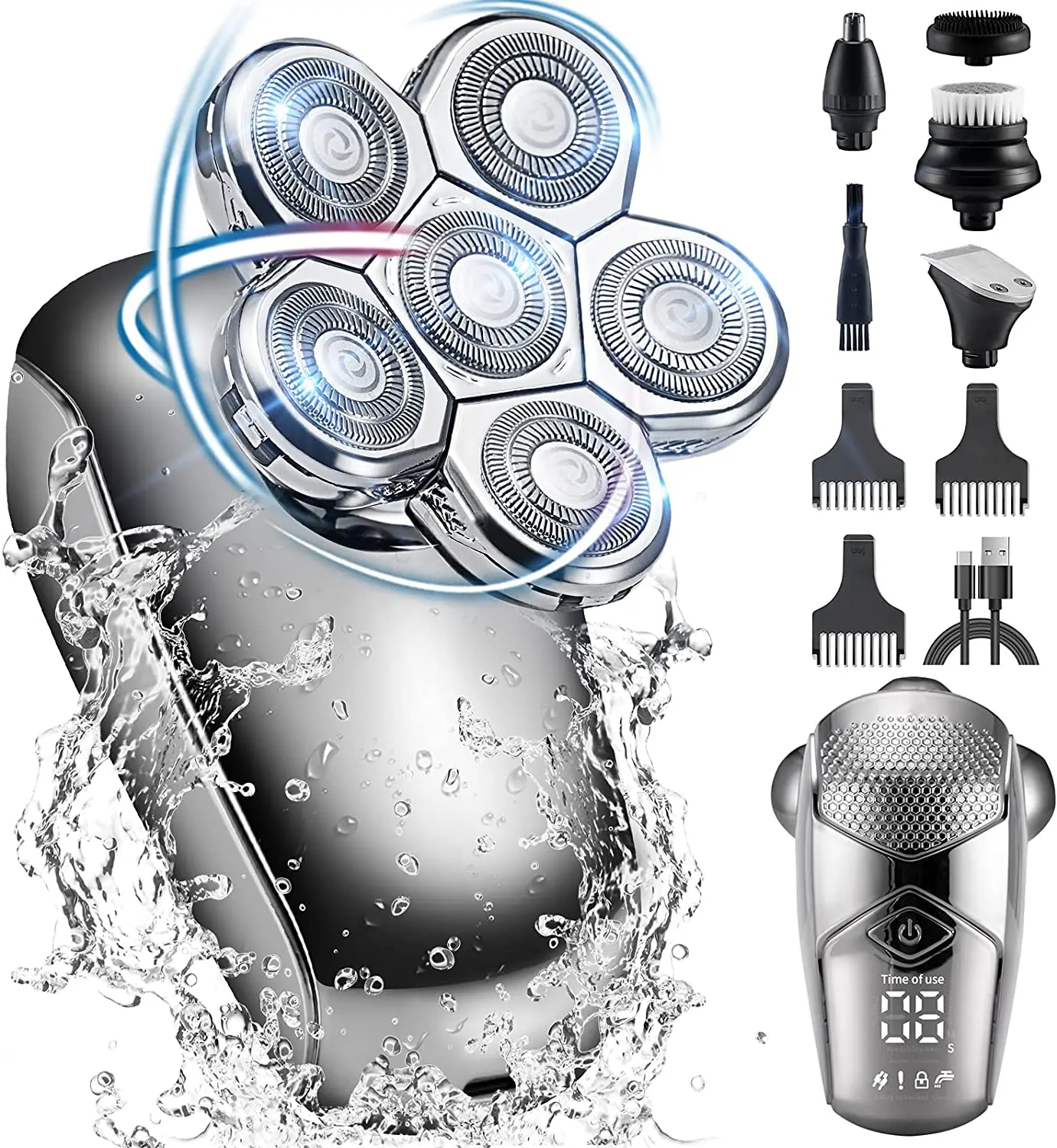 

6 Heads LCD display electric shaver hair trimmer beard electric razor wet dry men facial&body shaving machine 6 in1