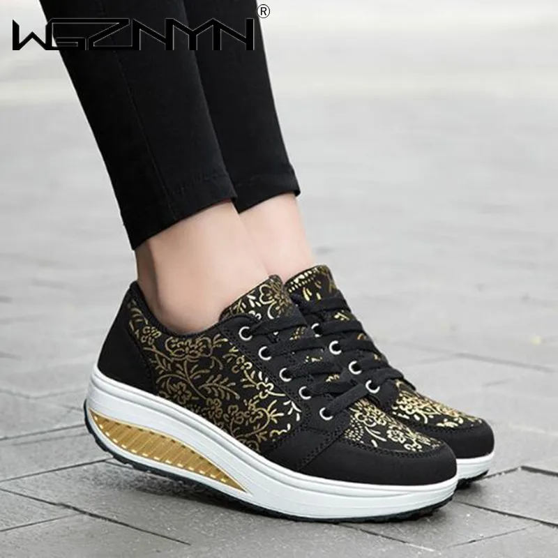 Fashion Women Rocking Shoes Waterproof Platform Sport Shoes Woman Wedge Sneakers Height Increasing Swing Shoes Zapatos De Mujer