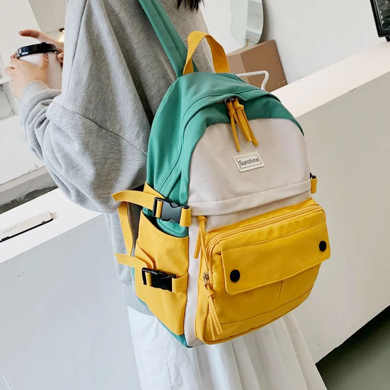 

Stitching contrast women's backpack Fashion Harajuku cute student nylon school bag Kawaii girl travel Backpack female