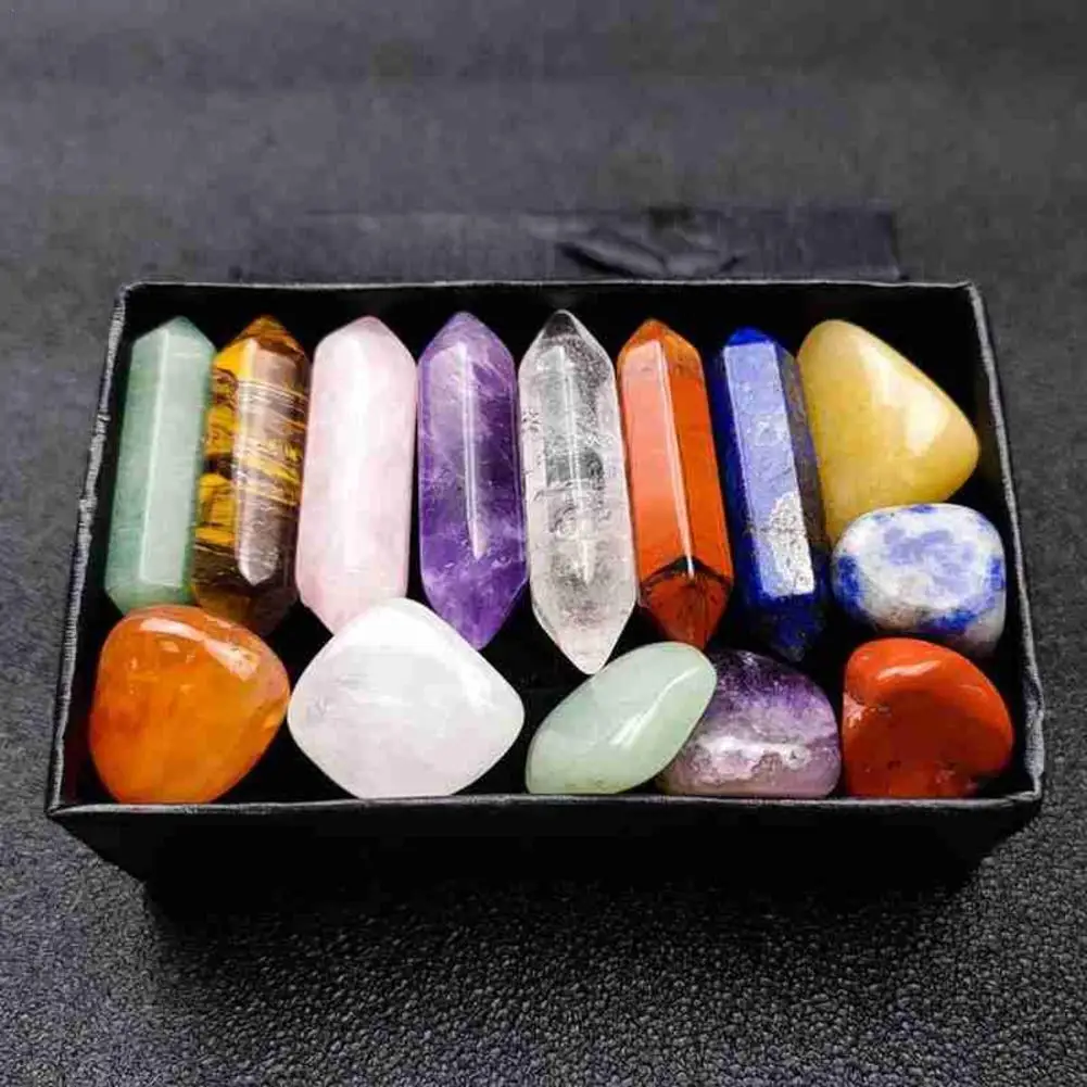 

Seven Chakra Gift Box Hexagonal Column Energy Stone Set Lilac Aventurine Tiger Eye Amethyst Pink Crystal Healing Stone