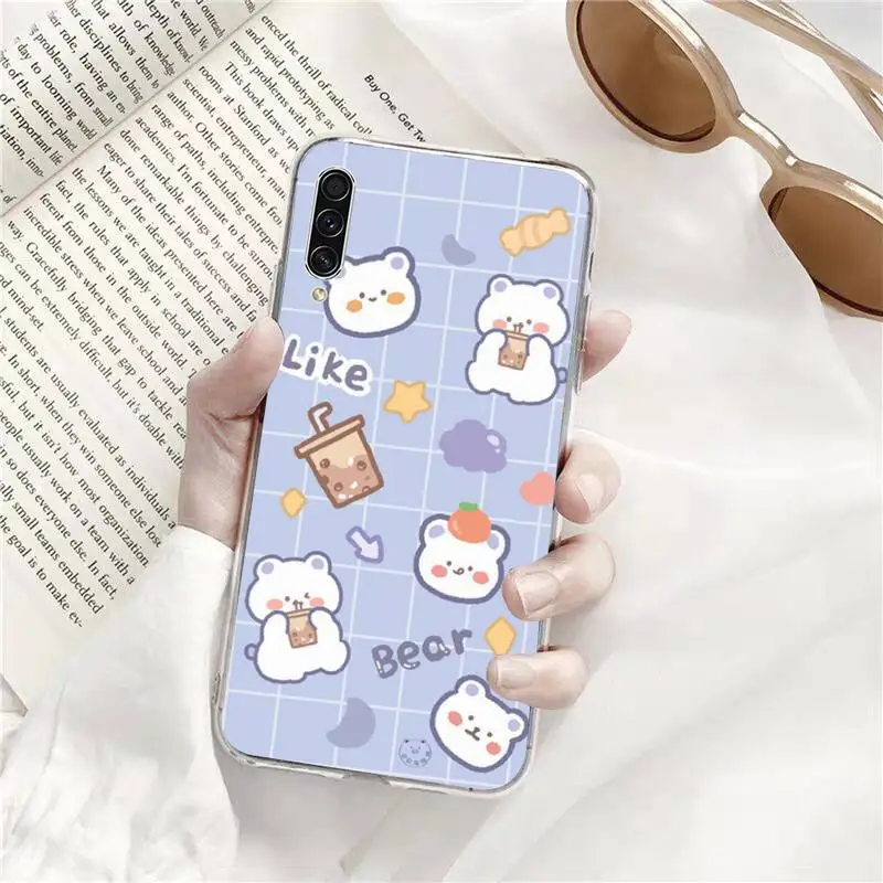 

Cute cartoon girl with bear Phone Case Transparent for Samsung A71 S9 10 20 HUAWEI p30 40 honor 10i 8x xiaomi note 8 Pro 10t 11