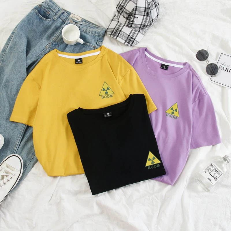 В Корейском стиле Повседневная футболка для мальчиков с надписью BOOM: коротким