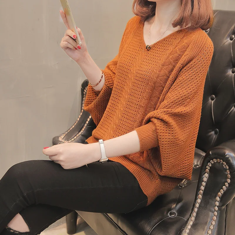 Женская рубашка летучая мышь Свободный пуловер свитер осень-зима 2019 новая