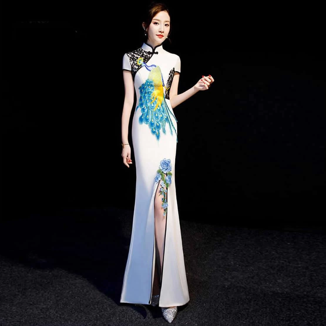 2017 белый Cheongsam пикантные длинные Qipao китайское традиционное платье Классический