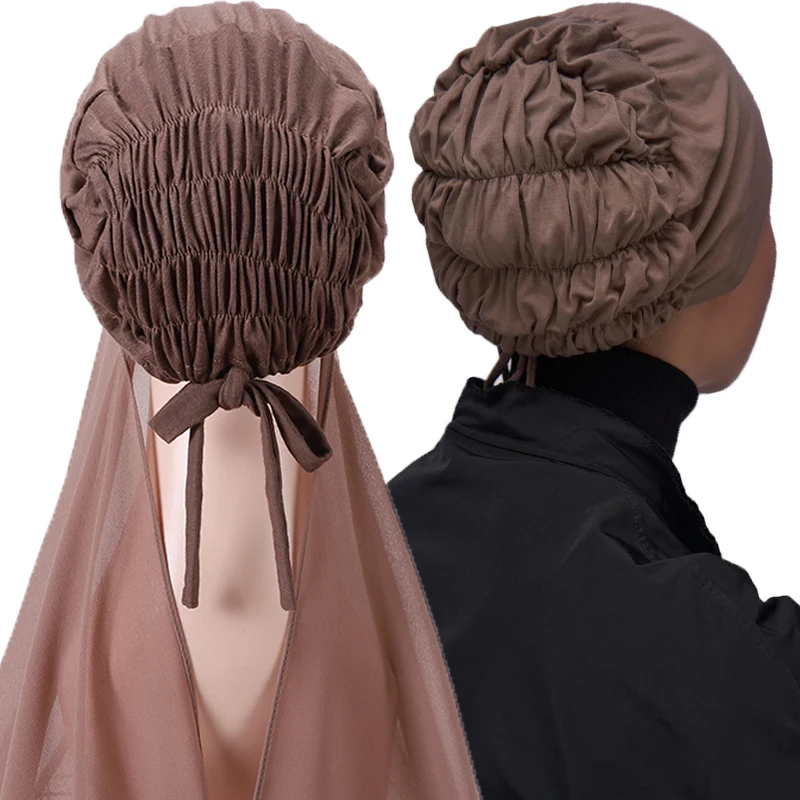 

Muslim Women Bonnet + Chiffon Shawl Head Scarf Underscarf Cap Islam Inner Scarf Headband Stretch Hijab Cover Headwrap Turbante