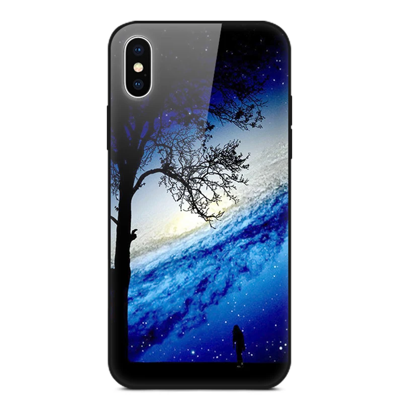 Чехол для iPhone 6 6s Plus чехол из закаленного стекла 7 8 X XS XR Xs Max звездное небо звезды