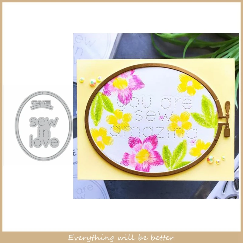 

Sew In Love Round Frame Letter Words Sentence Alphabet Metal Cutting Dies Die Cut DIY Scrapbook Craft Make Cards New Stencils