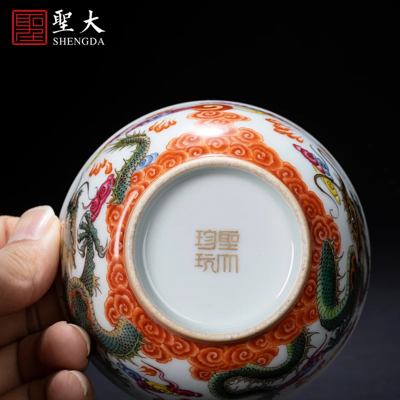 

cup hand painted heavy industry pastel double dragon playing beads master Zhan single cup handmade Jingdezhen tea set