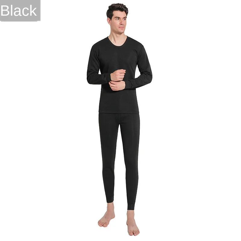 

Men's Solid Color Warm and Velvet Round Neck Underwear Suit Qiu Yi Long Trousers Men's Thick Thermal Underwear Winter Underwear