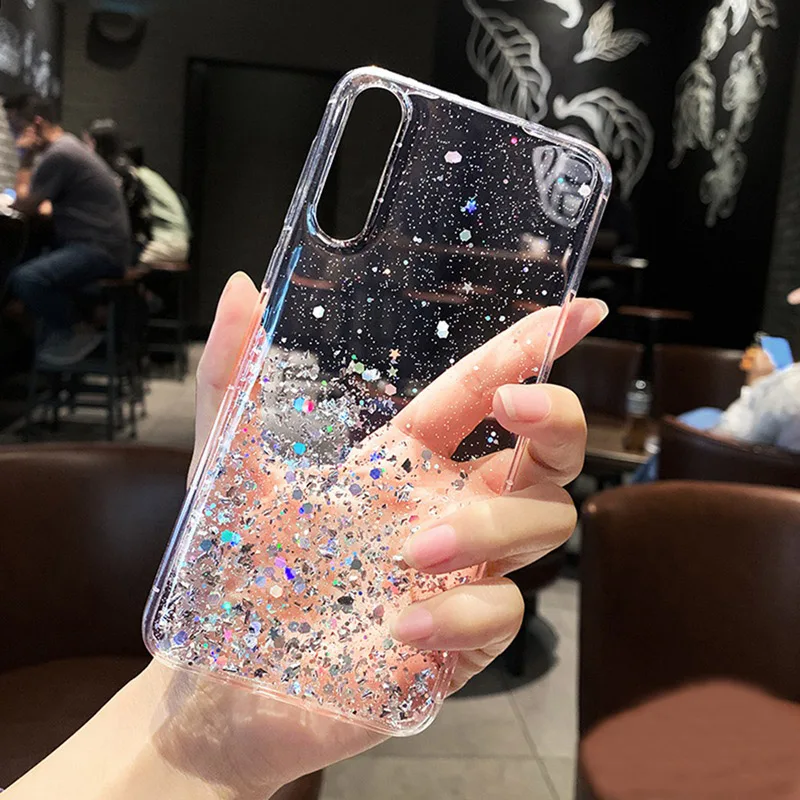 Transparent Блестящие Фольга чехол со звездами для huawei P30 P20 P10 Коврики 20 lite Pro Honor 10 8X9 V10 V20 20i Nova 2s 3 3i 4 Y9 P Smart плюс - Цвет: Transparent