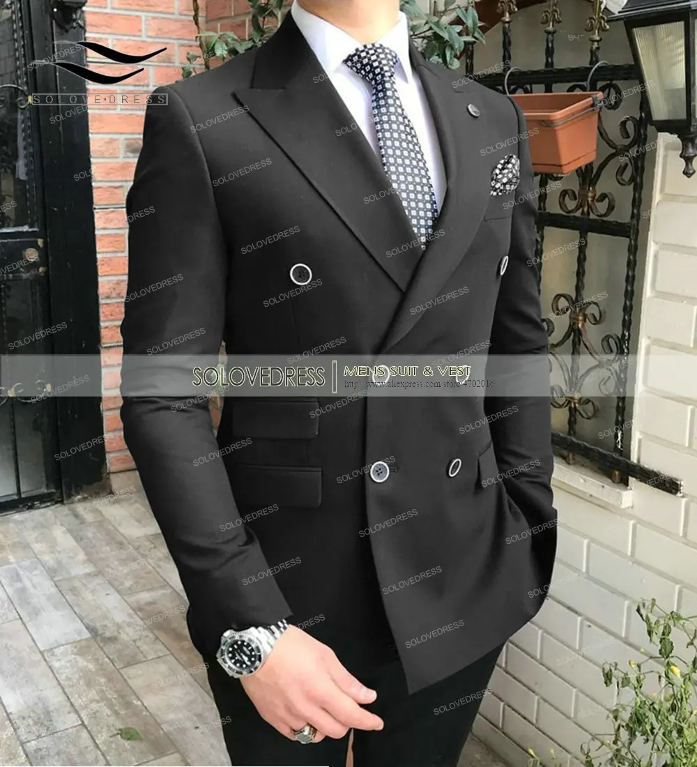 Костюм Solovedress мужской однотонный с лацканами двубортный костюм из 2 предметов для