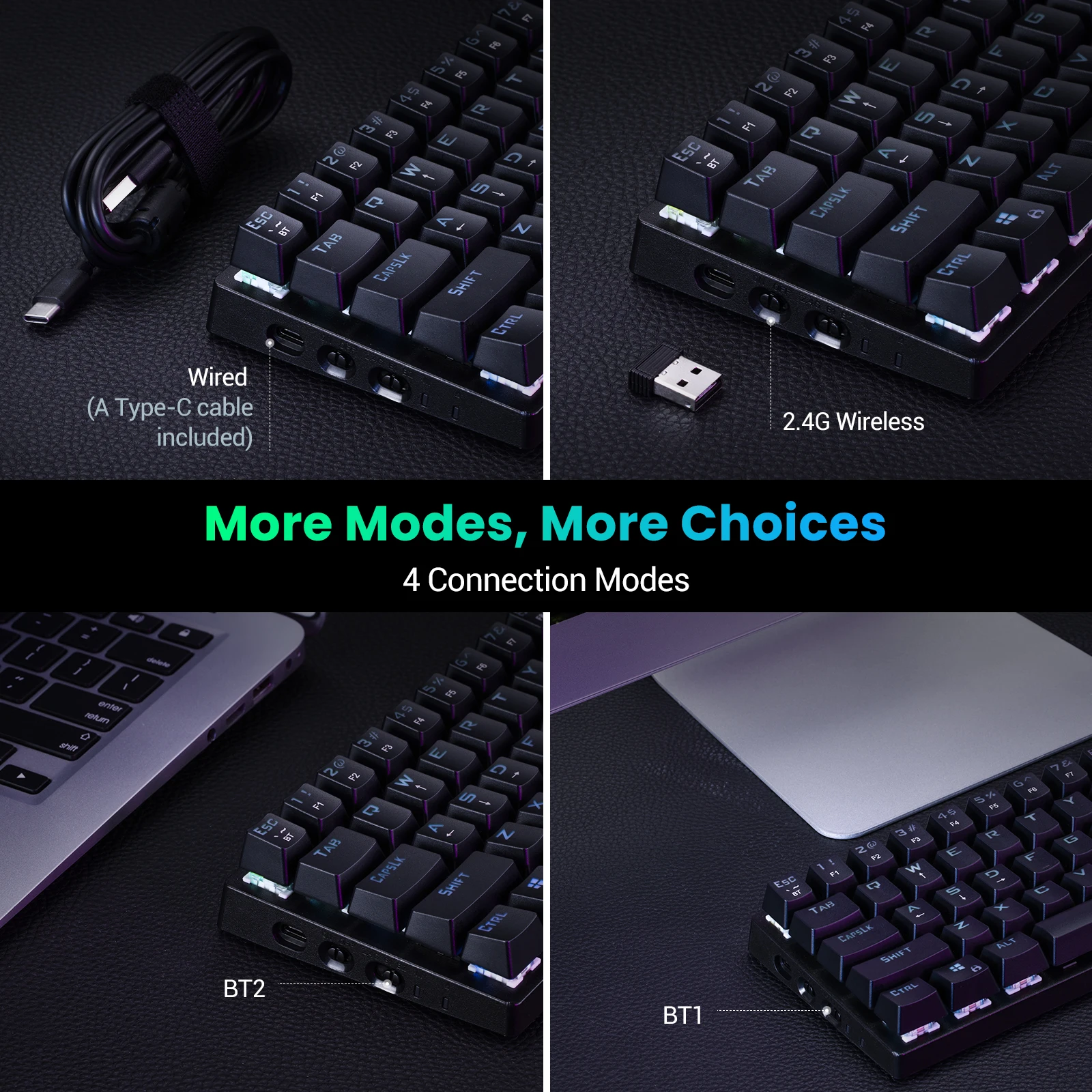 VicTsing PC335 Bluetooth и 2 4G Беспроводная механическая клавиатура RGB подсветка