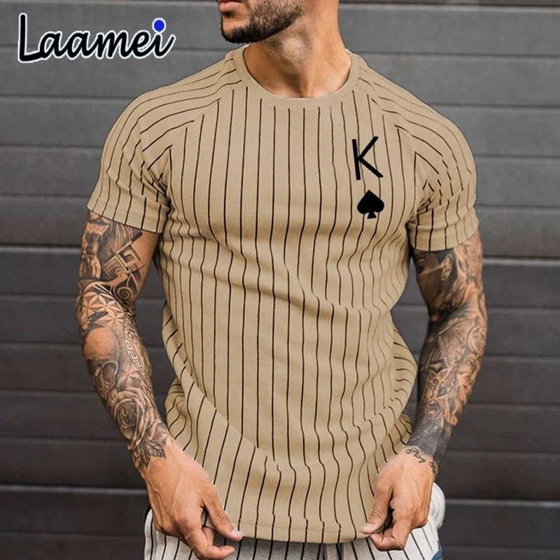 

Laamei T Shirt For Men Stripped Tshirt Summer Men Clothing Streetwear O Neck Shirt Fashion Poker Print Short Sleeve T-shirt Tops