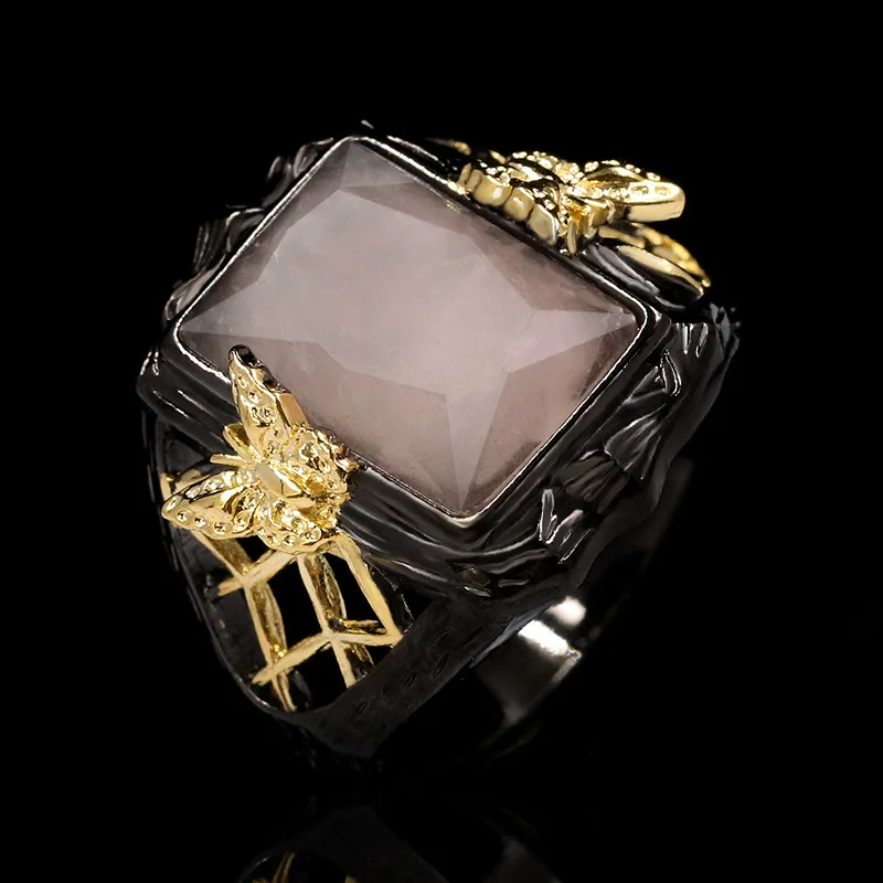 

Designer original new elegant temperament two-color inlaid colorful gem crystal ring ladies attending cocktail party accessories