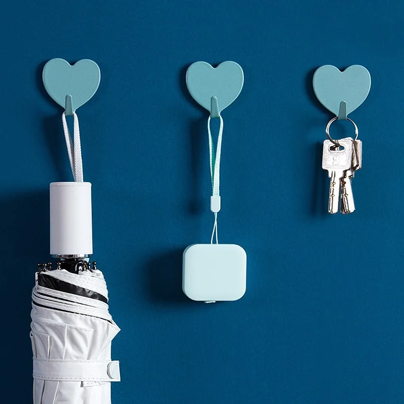 

10pcs Stainless Steel Self Adhesive Hooks Heart Shape Kitchen Bathroom Decoration Wall Mounted Hanger Home Storage No Punching