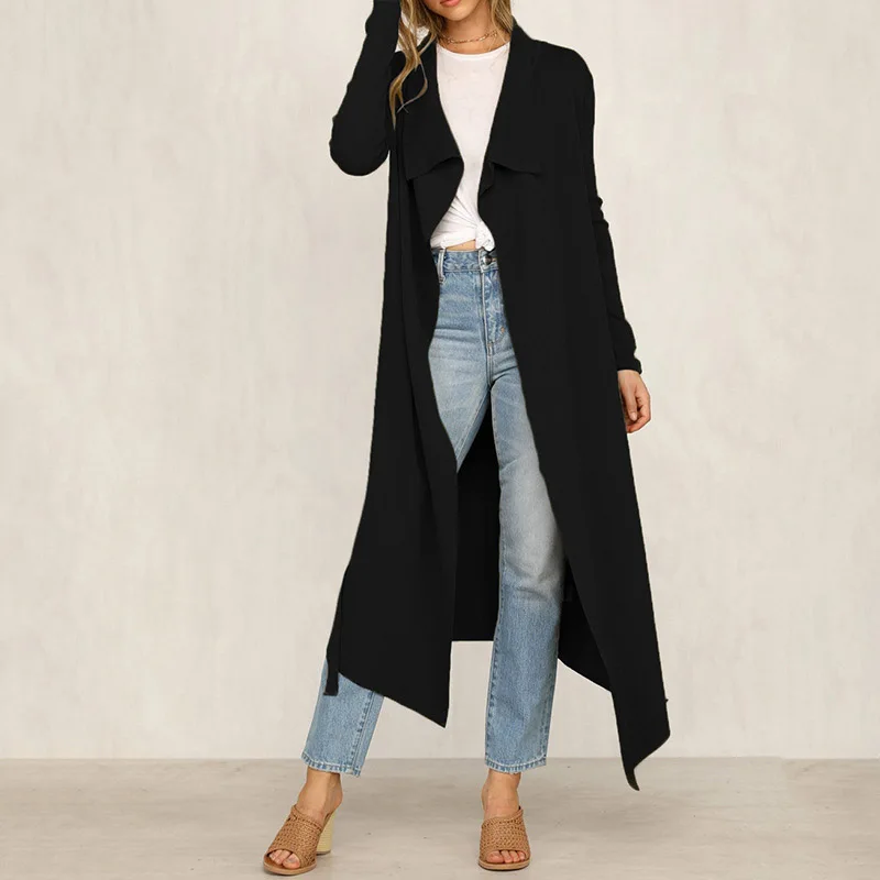 

Womens Trench Coat Long Over The Knee British Style Solid Color Autumn Coat BMF88