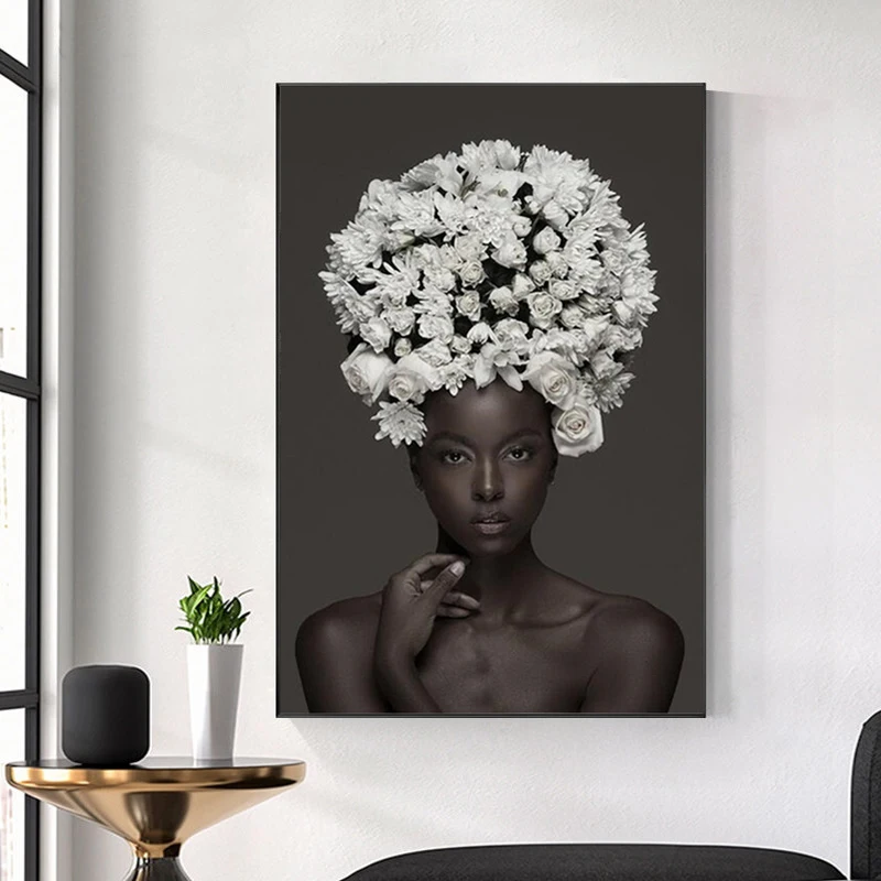 

Modern White Flowers Woman Canvas Painting Wall Art Figure Print Poster Picture Decorative Painting Living Room Home Frameless