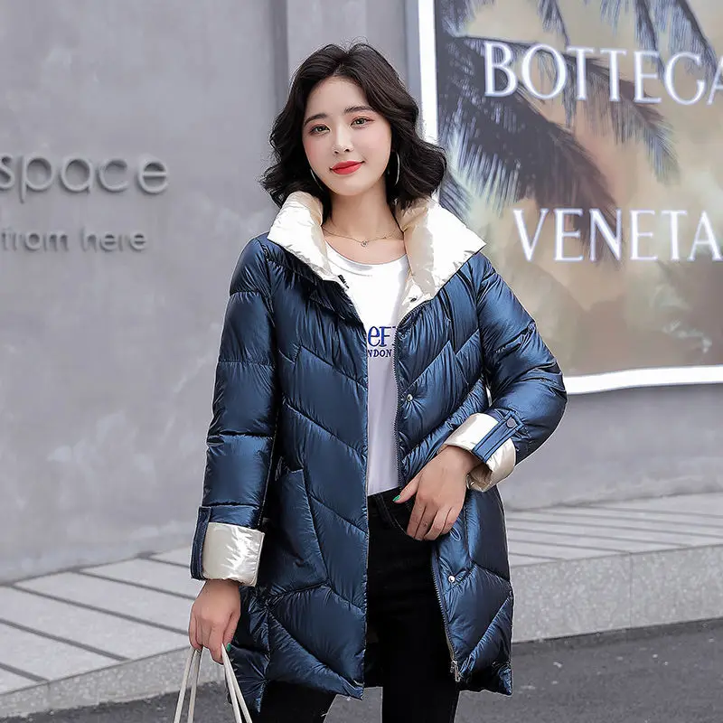 

Down Padded Jacket Women 2021 New Bright Face Mid-Length Cotton Coat Women's Bread Winter Loose Women's Clothing