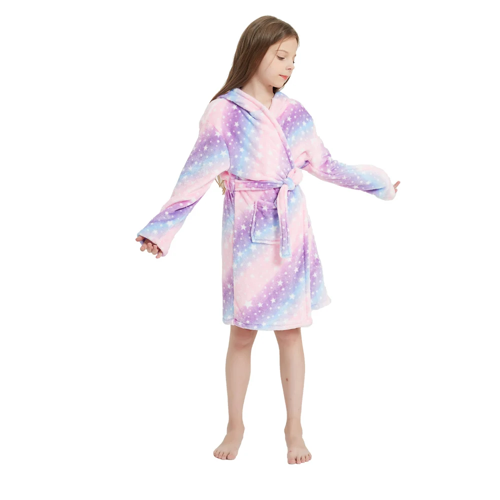 Детские Банные халаты с капюшоном в виде единорога детский Радужный банный халат