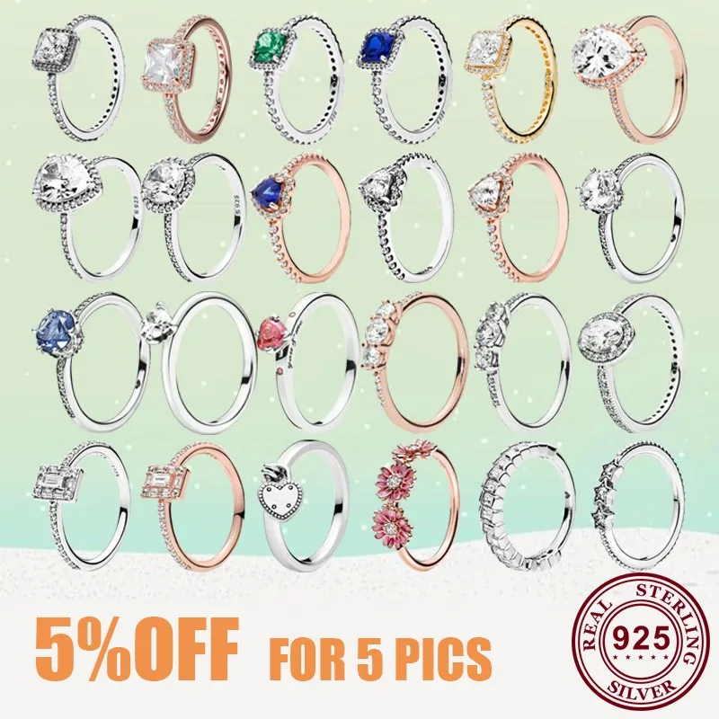 

High Quality Daisy Snake Chain Design Heart Daisy Snake Chain Design Heart Zircon Cz Ring Original S925 Silver Women's Ring Gif