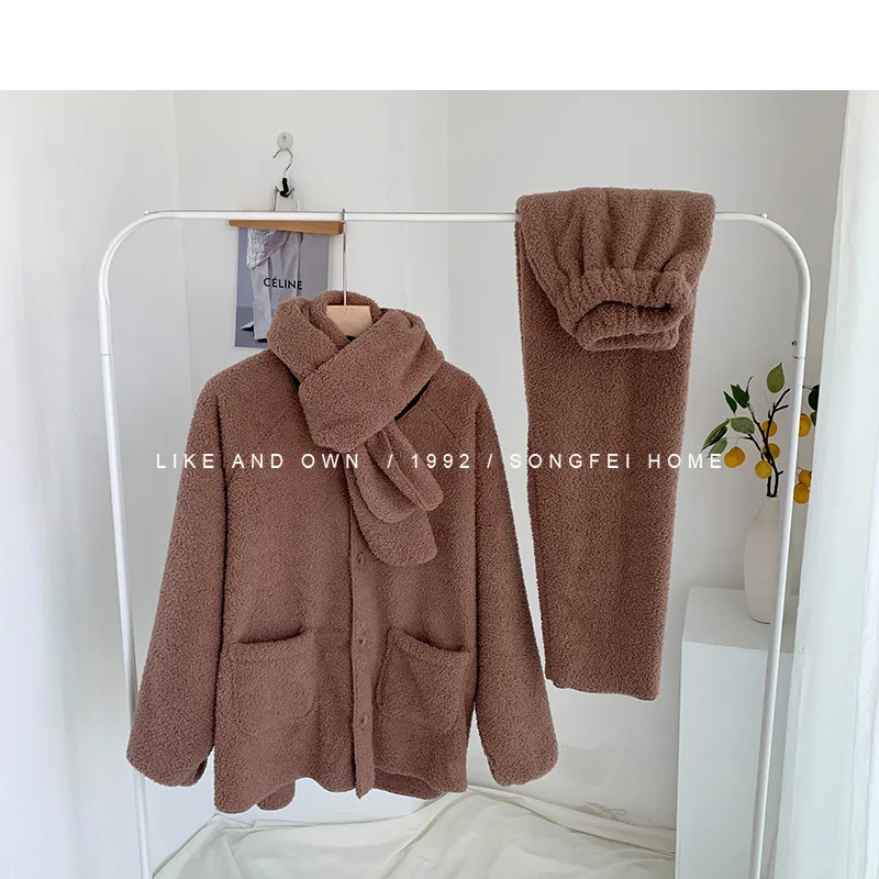 3 Piece Pajama Set Women Japanese Plush Pajamas Home Clothes for Women Winter Sleeping Wear Set for Women Thick Pajamas