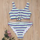 Купальный костюм для девочек-подростков, комплект бикини в полоску с узлом-бабочкой для девочек, детский купальный костюм из двух предметов