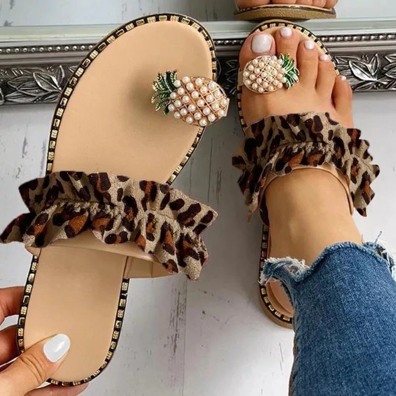 Women Flats Slippers Summer Casual Flip Flops Flowers Pearl Woman Flat Shoes 35-43 plus size Comfortable Female Beach Sandals | Обувь