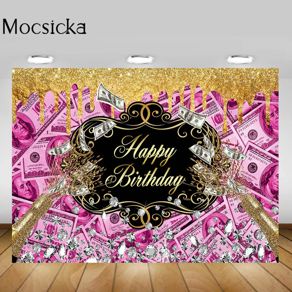 

Mocsicka женский фон на день рождения украшения Вечерние Розовые банкноты для девушек алмазный Золотой фото фон реквизит для фотографии