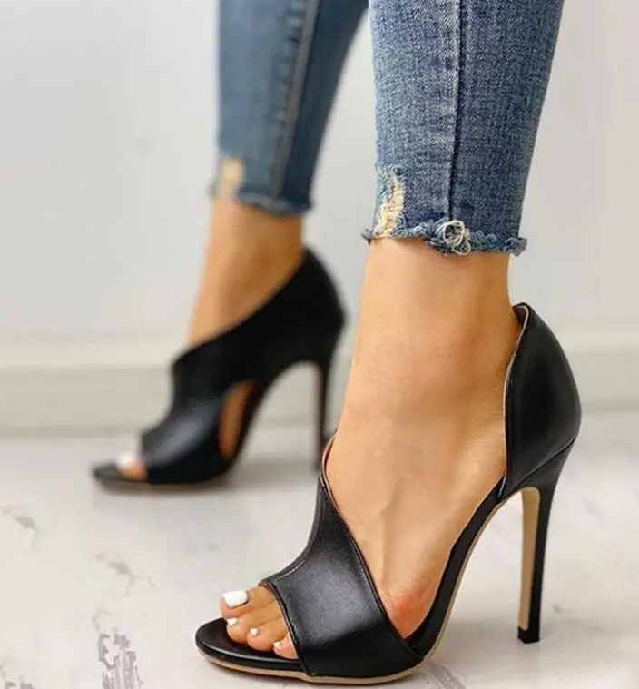 Женские однотонные босоножки из искусственной кожи на высоком каблуке Цвет