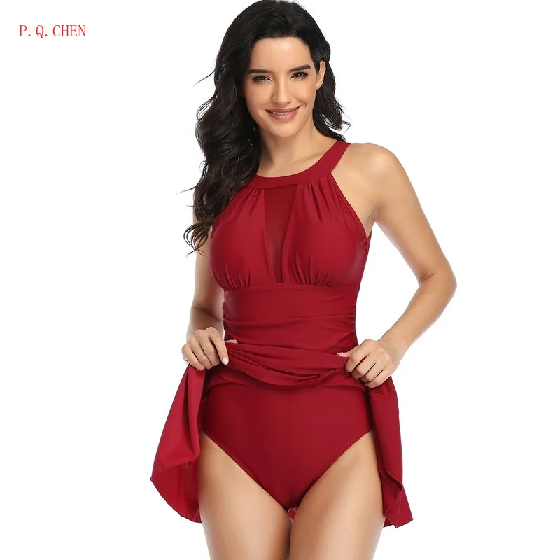

New Women's Fashion One Piece Swimsuit Large Bikini Sexy Mesh Skirt Multi Color Print Push Up Brazilian Beach Swimsuit Female