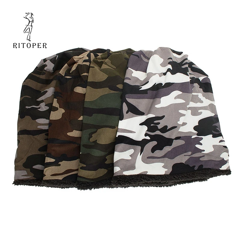 RITOPER, зимняя, унисекс, Skullies Beanie, камуфляжная шапка, теплая, плотная, бархатная, для катания на лыжах, хип-хоп, шапка для мужчин, для улицы, для женщин, шапочки, хлопковые шапки