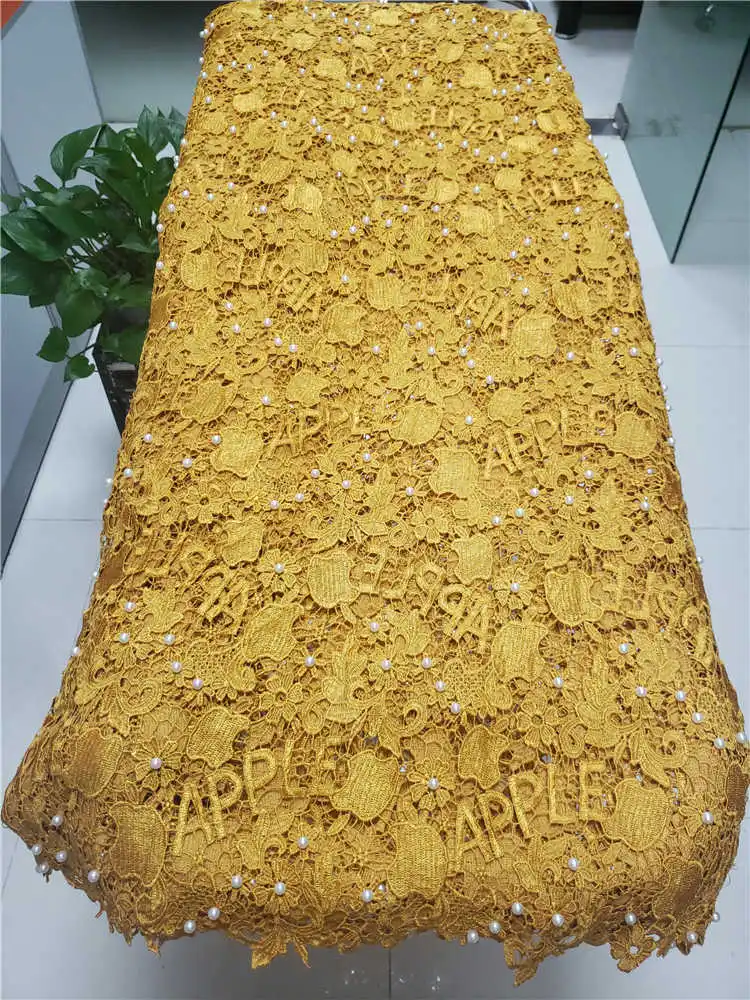 Фабрика предлагает последние нигерийские гипюровые кружева с жемчужинами цвета