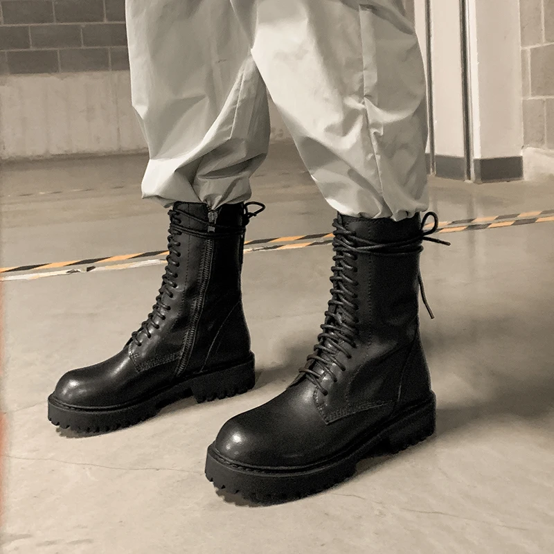 Ботинки женские кожаные до середины икры на плоской подошве размеры 34-43 | Обувь