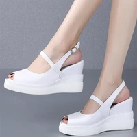 summer mary janes women genuine leather wedges high heel gladiator sandals female back strap platform pumps shoes casual shoes