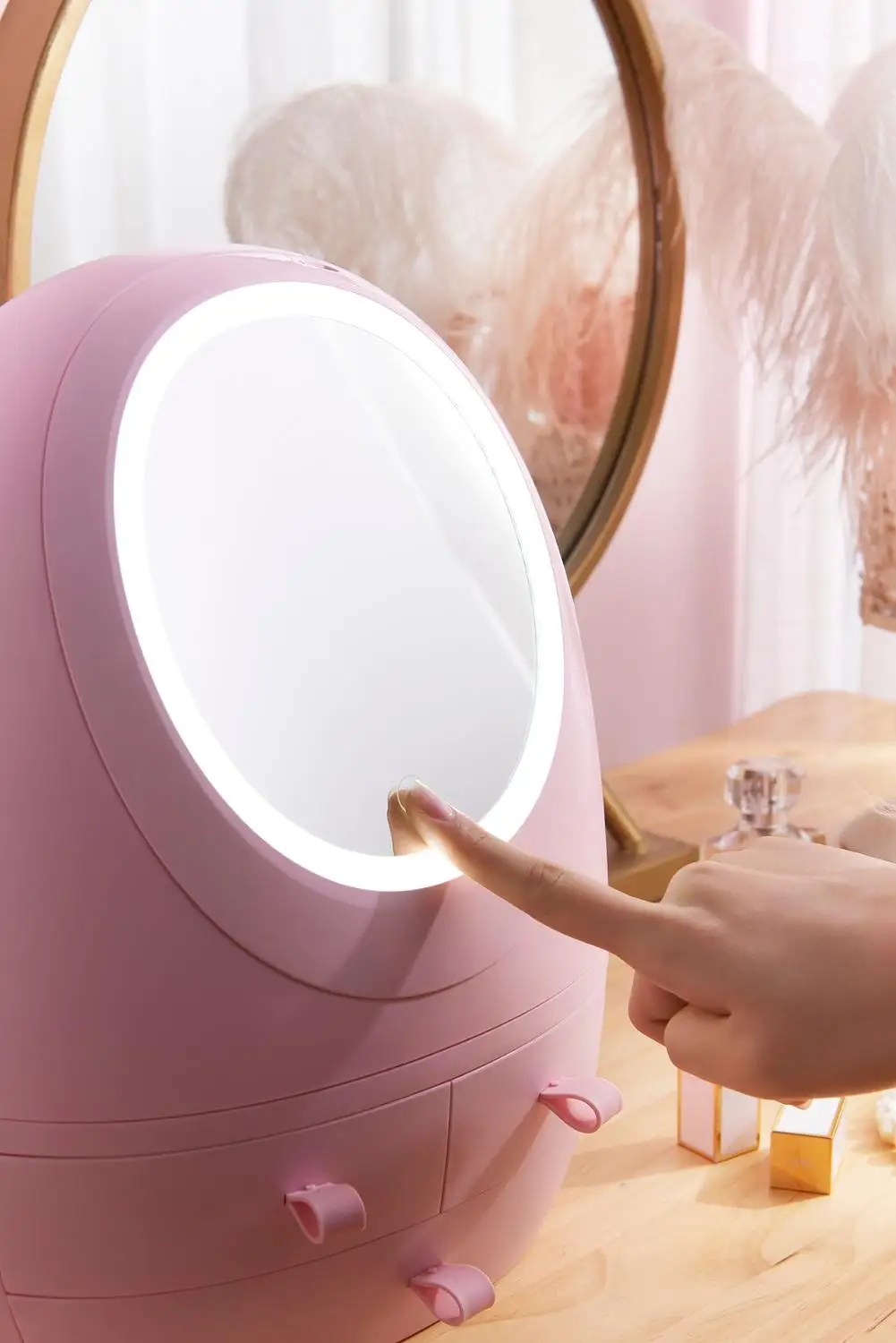 Новейший светодиодный ящик для хранения косметики с зеркальной головкой розовые