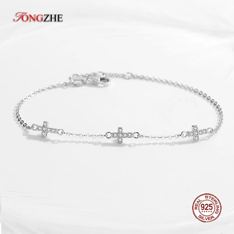 Роскошный женский браслет с крестом TONGZHE из стерлингового серебра 925 пробы