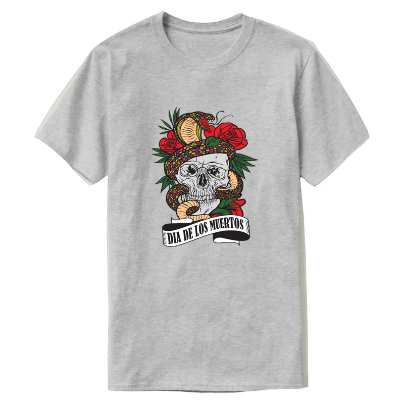 Casual Creative Día De Los Muertos Snake Sugar Skull Roses Tshirt For Men Short Sleeve Men's Crazy Streetwear Size S-5xl |