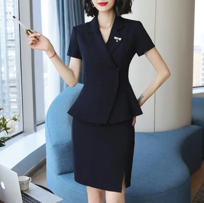 Женский офисный костюм деловой модный дизайнерский блейзер с короткими рукавами