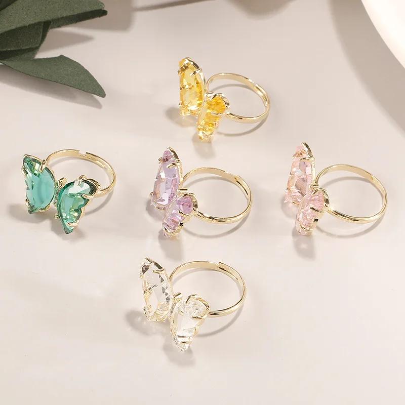 

Peixin charm ins wind butterfly ring shiny pop pink purple cute butterfly suitable for women's fashion jewelry gift