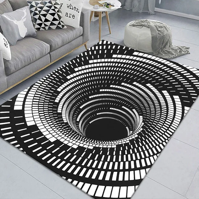

3D Vortex Illusion Black White Carpet Areas Rug Non-slip Floor Mat Rug Abstract Geometric Optical Living Room Bedroom Halloween