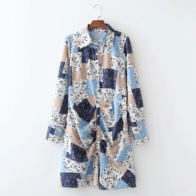 

2021NEW Summer Women Dress Beach Dresses Office Lady Long sleeve Retro Casual Sundress Floral Print Casual Single-breasted