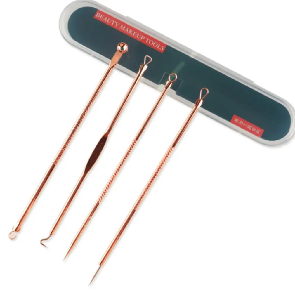 4Pcs/Set Rose Gold Acne Blackhead Removal Needles Pimple Spot Extractor Cleanser Beauty Face Clean Care Tools