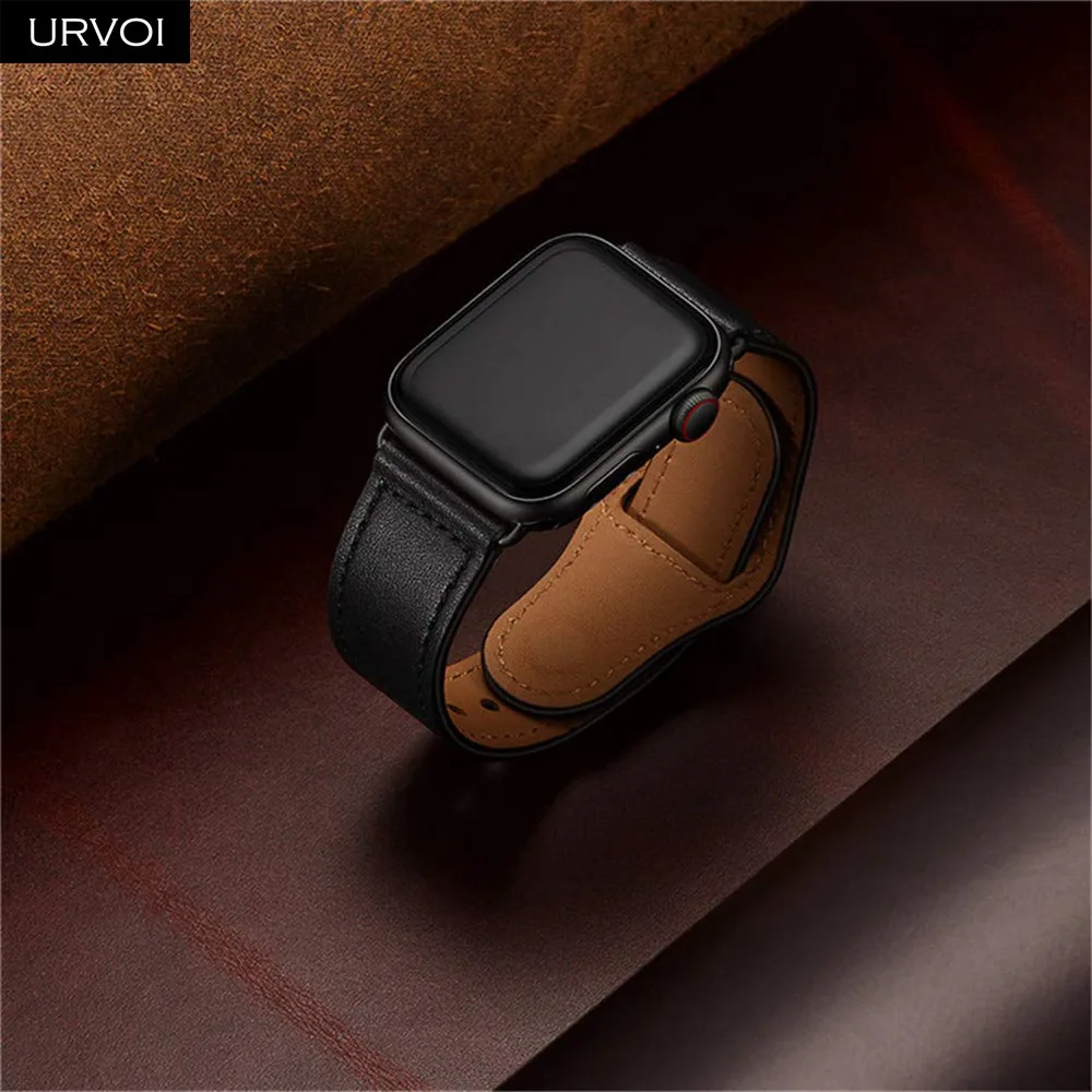 URVOI ремешок для apple watch серии 5/4 3, 2, 1, ремешок для наручных часов iWatch, большие размеры 40-44 мм спортивный ремешок из натуральной кожи Swift Pin& tuck ручной работы