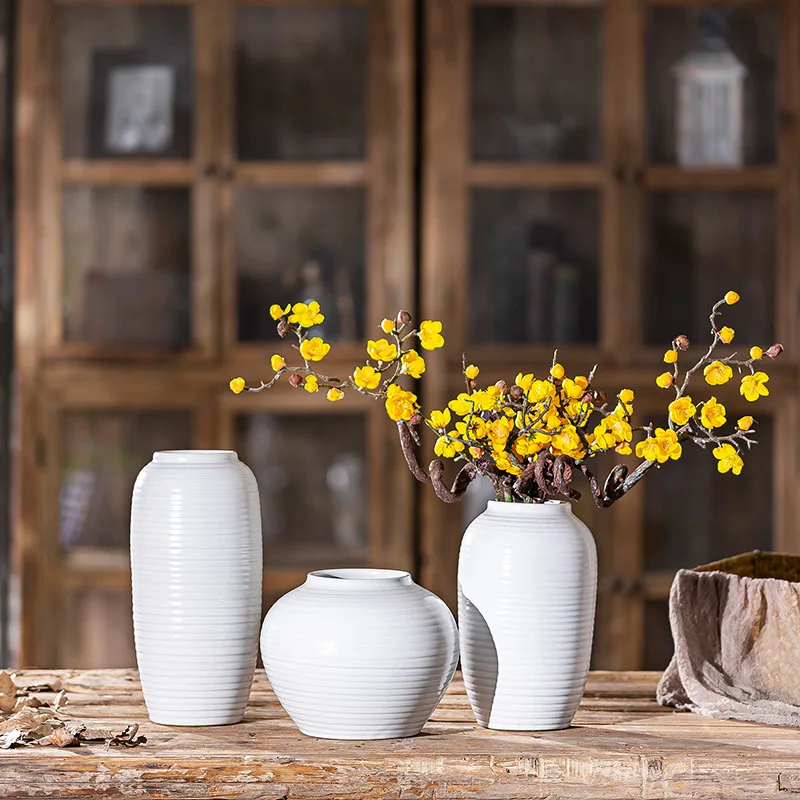 Nordic Style Modern White Line Flower Vase Simple Insert Craft Home Furnishings