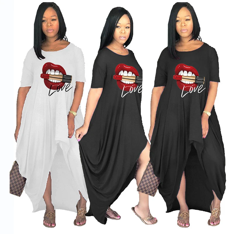 

Dress Women Plus Size Summer Short Sleeve Dress Irregular Casual Long Dress Wholesale