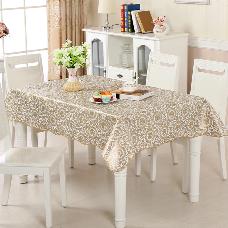 

Golden Oilcloth on Table Rectangular Desk Cover Ramadan Tablecloth Waterproof Stain Tablecloths for Kitchen Mantel Impermeable