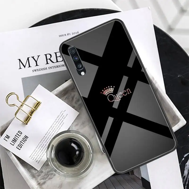 

King Queen Crown Couple Phone Case Tempered Glass For XiaoMi 8SE 6 8lite MIX2S Note 3 Redmi Note 7 5 4 Redmi 6A 5Plus 4X
