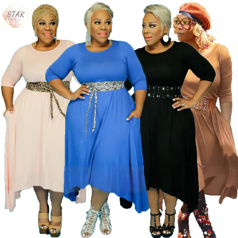 

Женское платье макси, однотонное, повседневное, свободное, тянущееся, с карманами, размера плюс, S-5xl