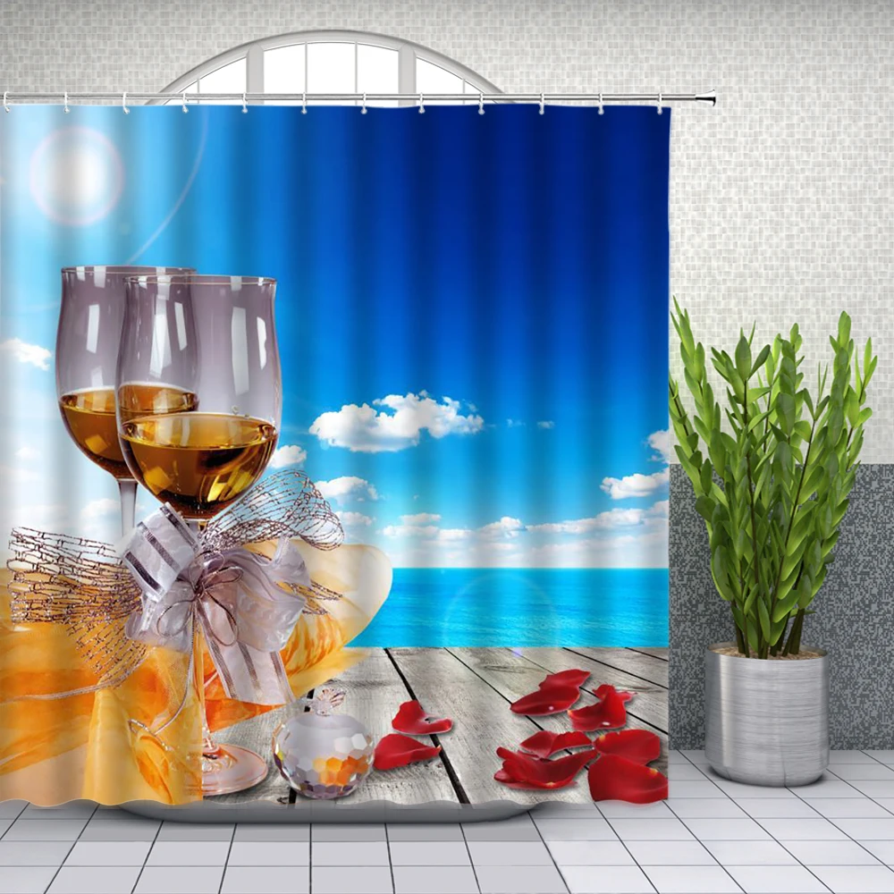 

Масляная живопись, пейзаж, занавеска для душа, вкусная еда, фрукты, красное вино, виноград, 3D водонепроницаемая ткань, декор для ванной комна...