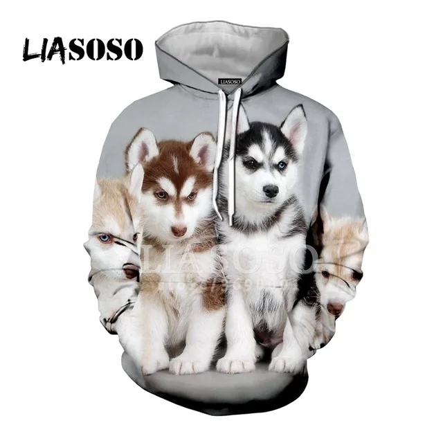 Liaseo 2018 Забавные милые повседневные толстовки с капюшоном и 3D принтом сибирских